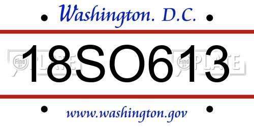 18SO613 District Of Columbia License Plate