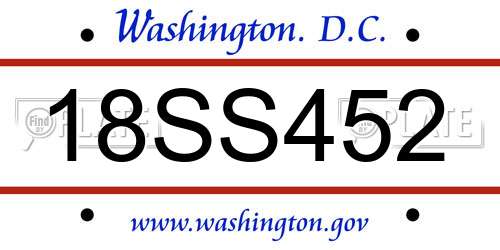 18SS452 District Of Columbia License Plate