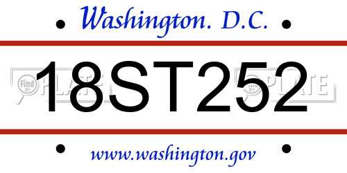 18ST252 District Of Columbia License Plate