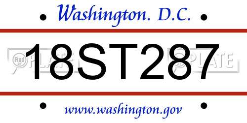 18ST287 District Of Columbia License Plate