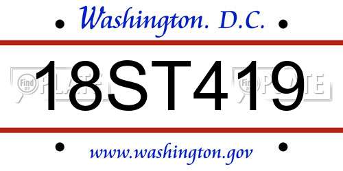 18ST419 District Of Columbia License Plate
