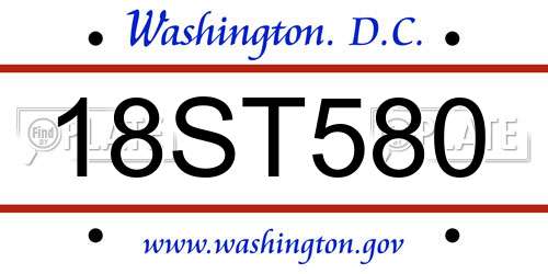 18ST580 District Of Columbia License Plate