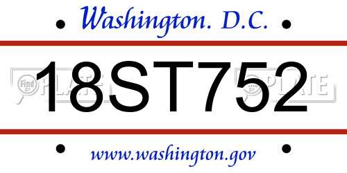18ST752 District Of Columbia License Plate
