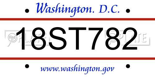 18ST782 District Of Columbia License Plate