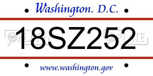 18SZ252 District Of Columbia License Plate