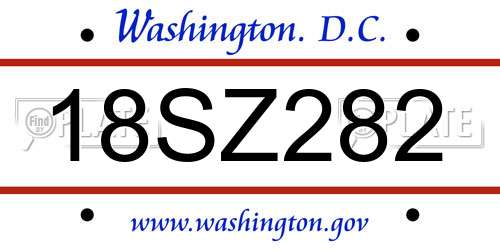 18SZ282 District Of Columbia License Plate