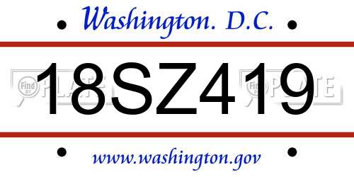 18SZ419 District Of Columbia License Plate
