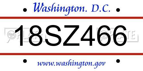 18SZ466 District Of Columbia License Plate