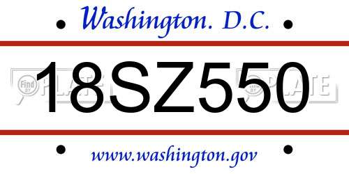 18SZ550 District Of Columbia License Plate