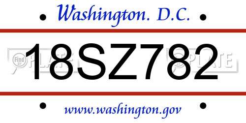 18SZ782 District Of Columbia License Plate