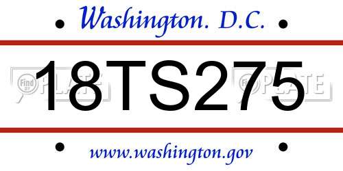 18TS275 District Of Columbia License Plate