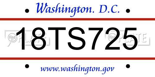 18TS725 District Of Columbia License Plate