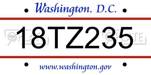 18TZ235 District Of Columbia License Plate
