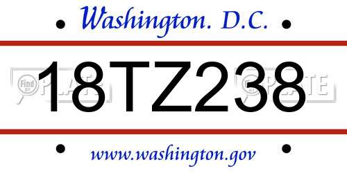 18TZ238 District Of Columbia License Plate