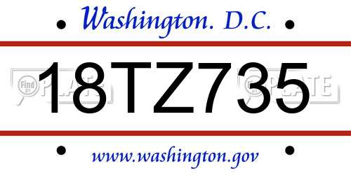 18TZ735 District Of Columbia License Plate