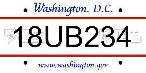 18UB234 District Of Columbia License Plate
