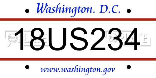 18US234 District Of Columbia License Plate