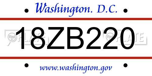 18ZB220 District Of Columbia License Plate