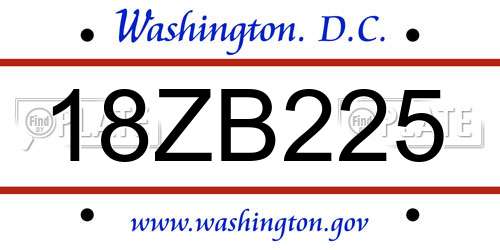 18ZB225 District Of Columbia License Plate