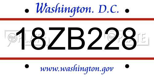 18ZB228 District Of Columbia License Plate