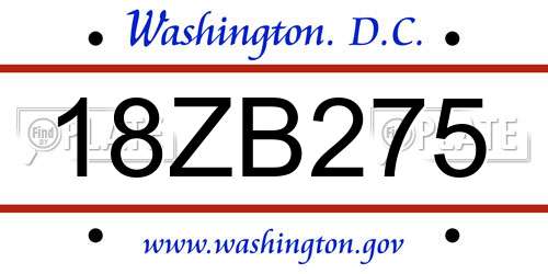 18ZB275 District Of Columbia License Plate