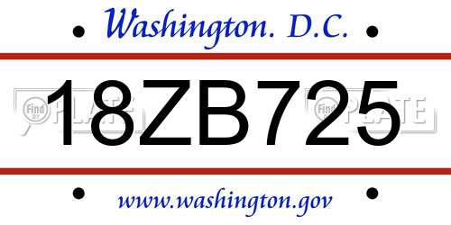 18ZB725 District Of Columbia License Plate