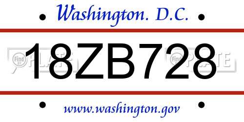 18ZB728 District Of Columbia License Plate