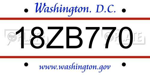 18ZB770 District Of Columbia License Plate