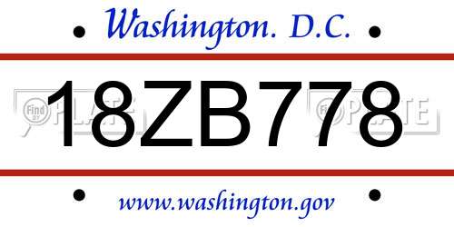 18ZB778 District Of Columbia License Plate