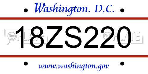 18ZS220 District Of Columbia License Plate