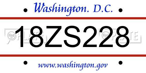 18ZS228 District Of Columbia License Plate