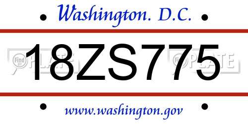 18ZS775 District Of Columbia License Plate