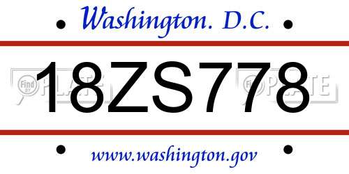 18ZS778 District Of Columbia License Plate