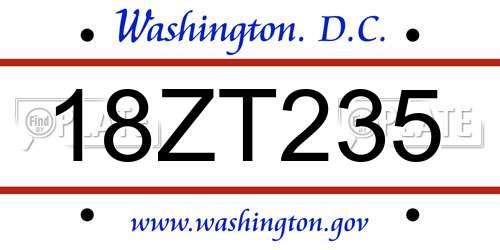 18ZT235 District Of Columbia License Plate