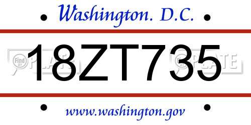 18ZT735 District Of Columbia License Plate