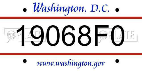 19068F0 District Of Columbia License Plate