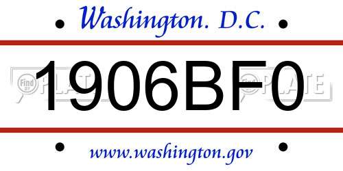 1906BF0 District Of Columbia License Plate