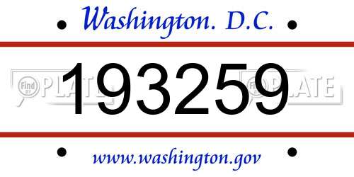 193259 District Of Columbia License Plate