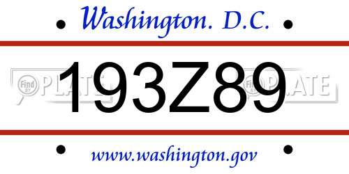193Z89 District Of Columbia License Plate