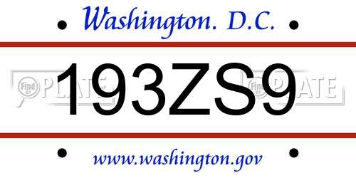193ZS9 District Of Columbia License Plate