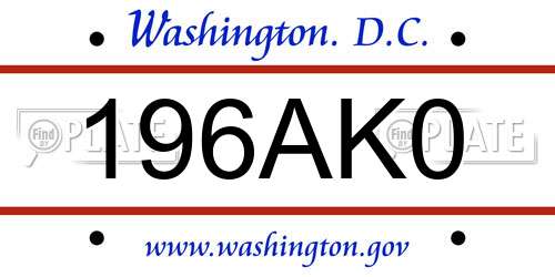 196AK0 District Of Columbia License Plate