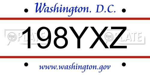 198YXZ District Of Columbia License Plate