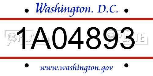 1A04893 District Of Columbia License Plate
