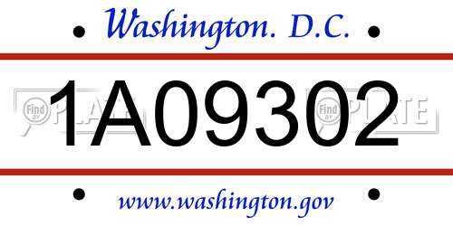1A09302 District Of Columbia License Plate