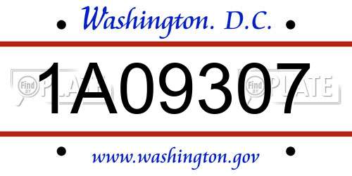 1A09307 District Of Columbia License Plate