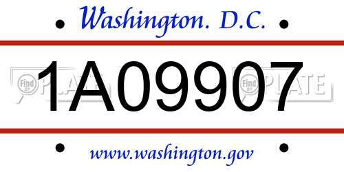 1A09907 District Of Columbia License Plate