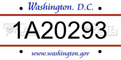 1A20293 District Of Columbia License Plate