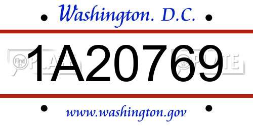 1A20769 District Of Columbia License Plate