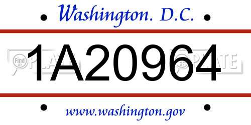 1A20964 District Of Columbia License Plate
