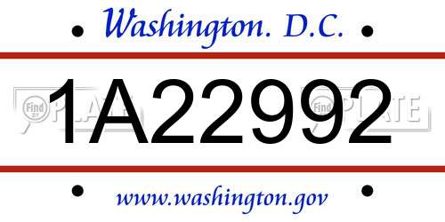 1A22992 District Of Columbia License Plate